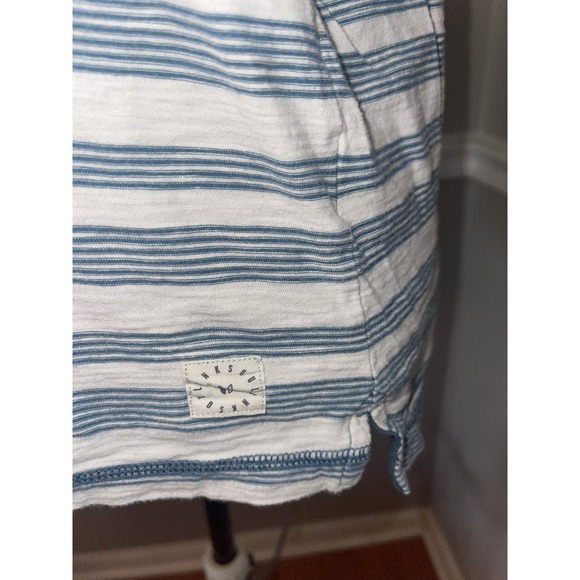 Linksoul Mens Golf Polo Shirt Striped Aqua White‎ Sz S - Picture 3 of 4